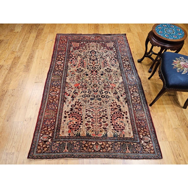 Antique Persian Kashan Rug, Hand-Knotted Wool, Tree of Life Design, Ivory & Burgundy, 4x7 For Sale - Image 4 of 15