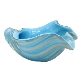 Vintage Murano Blue Glass Conch Shell Bowl For Sale