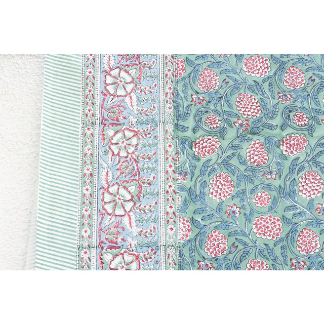 Verdant Oasis, Hand Blockprint Cotton Coverlet For Sale - Image 4 of 7