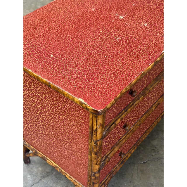 Vintage British Colonial Chest in Faux Tortoise Shell and Faux Bamboo With Crackle Finish For Sale - Image 10 of 12