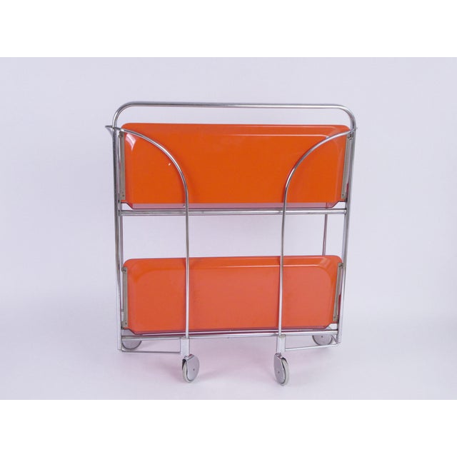 Vintage Orange Foldable Bar Cart in Chrome Metal, 1960s For Sale - Image 6 of 9