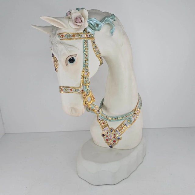 1970s Cybis Porcelain Horse Head Bust Figurine Floral Accents Satin Decorated on Base For Sale In Tulsa - Image 6 of 9