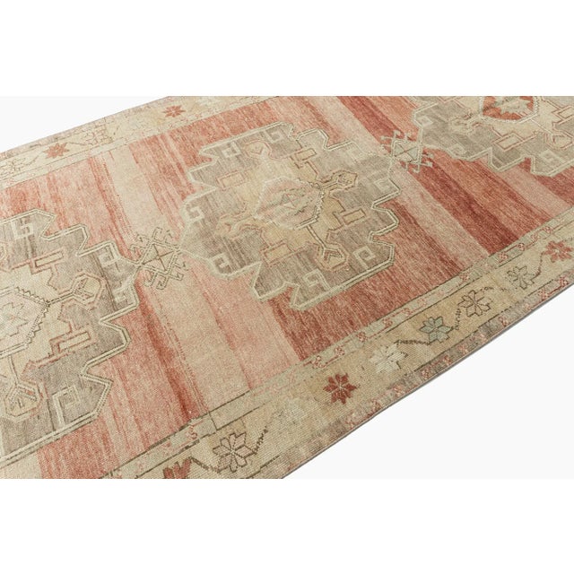 Vintage Circa 1940 Turkish Oushak Hand Knotted Wool Runner, Terracotta, 5'1 X 11'9 For Sale - Image 10 of 12