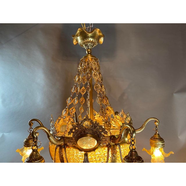 1970 French Louis XVI Bronze Gold Crystal Chandelier For Sale - Image 17 of 18