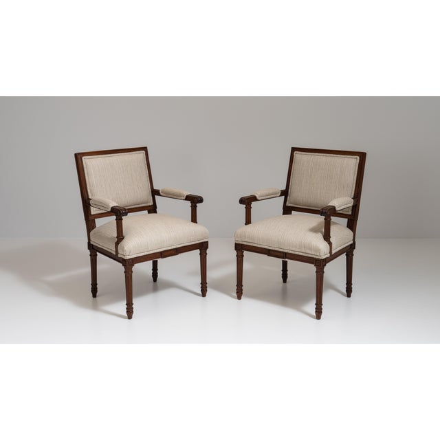 Pair of 19th Century French Chestnut Brown Louis XVI Oak Upholstered Armchairs For Sale - Image 15 of 15