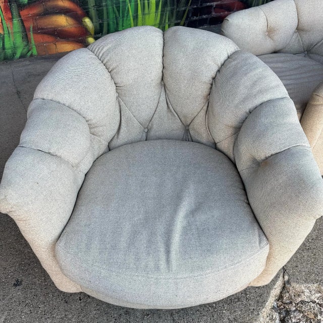 Mid 20th Century Pair of Milo Baughman Tuffted Swivel Chairs For Sale - Image 5 of 12