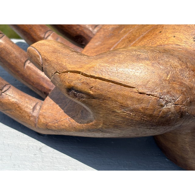 Chestnut Mid 20th Century American - Highly Detailed Life-Size Artisan Woodcarving of an Open Hand For Sale - Image 8 of 11