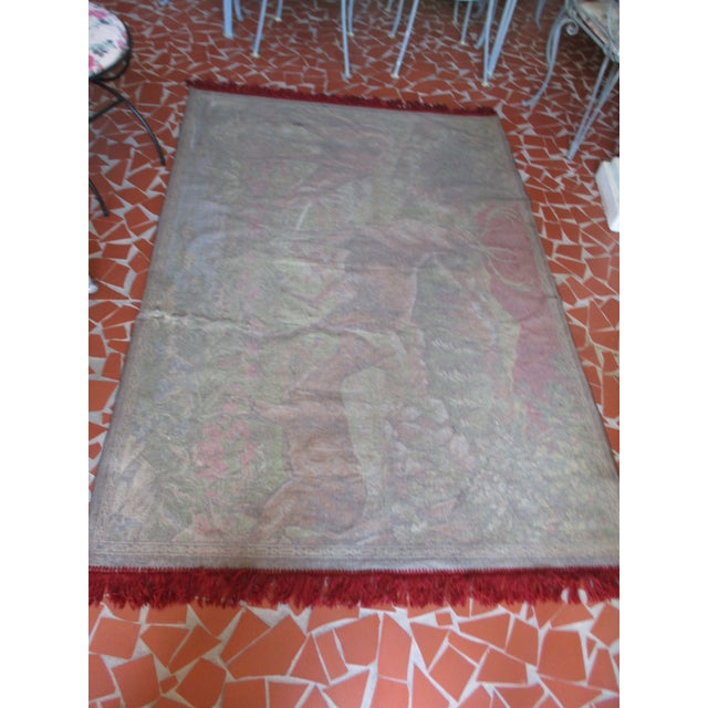 1950s Vintage Velvet Tapestry Stag & Deer With Fawn Wall Hanging For Sale - Image 5 of 11