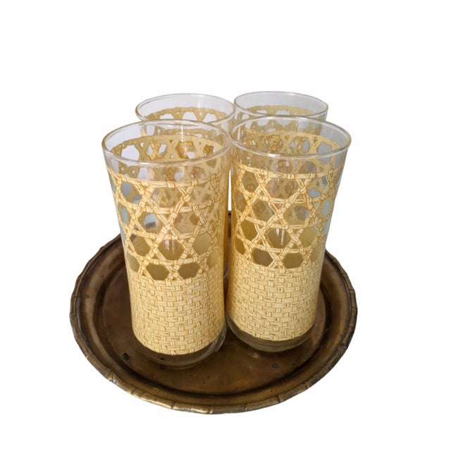 1970s Yellow Rattan Woven Cane Drinking Glasses Set of 4 Chairish