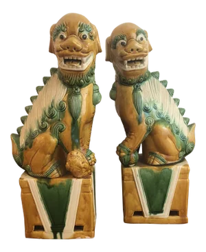 Large Ceramic Glazed Foo Dogs - a Pair