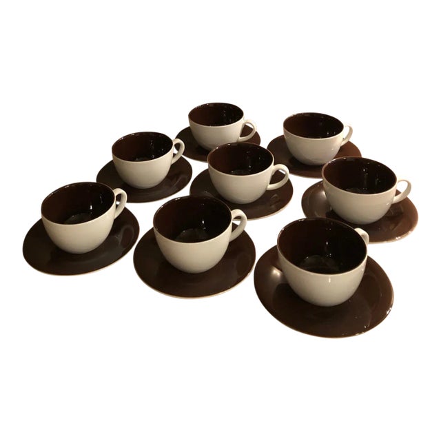 Vintage Kahla Germany Porcelain Coffee Mug & Saucer Set for Eight, 16 Pieces, Discontinued For Sale