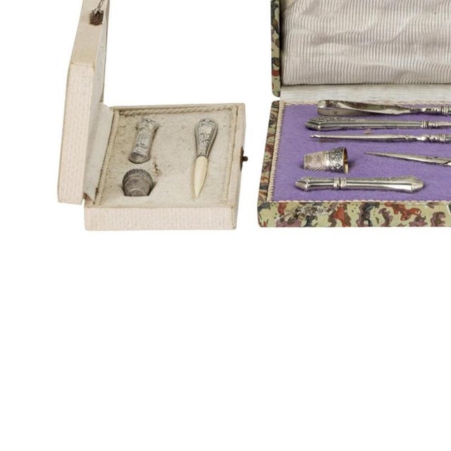 Silver Sewing Utensils in Three Cases, 19th Century For Sale - Image 3 of 6
