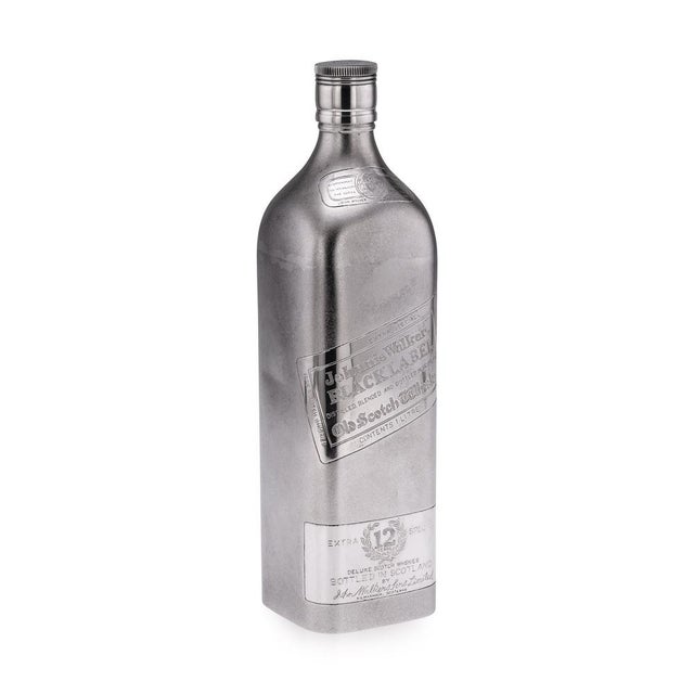 Vintage 20th century novelty one litre solid silver '12 years' johnnie walker old scotch whisky bottle, large size and...