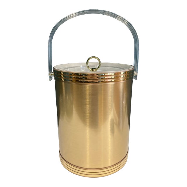Vintage Gold-Tone Ice Bucket With Clear Handle For Sale
