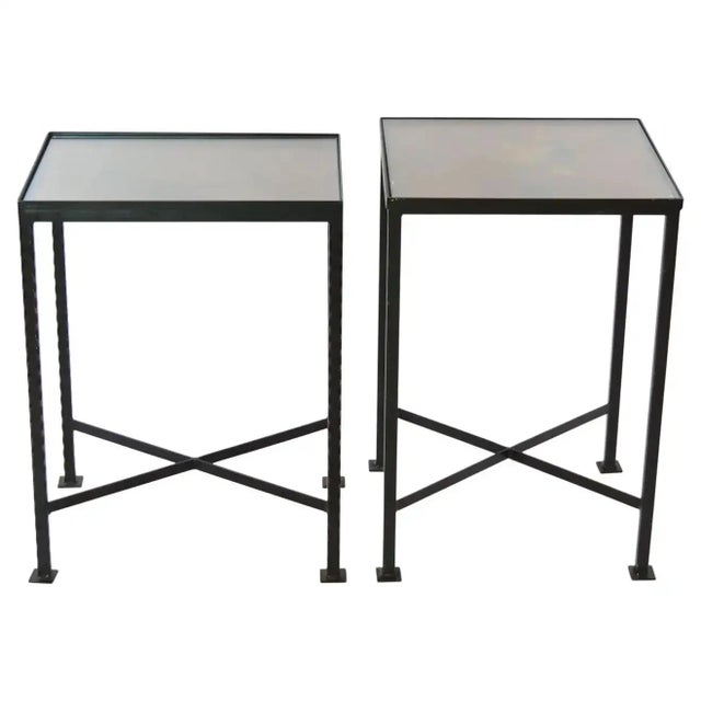 Vintage Wrought Iron / Painted Wood Top Side Tables For Sale - Image 13 of 13