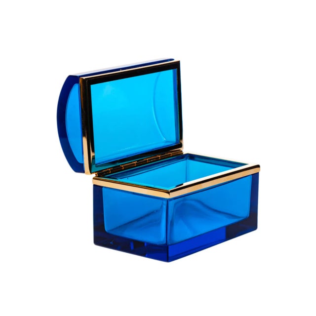 Sourced from Italy, This wonderful Murano attributed glass box in a sapphire blue is perfect to dress up any table from...