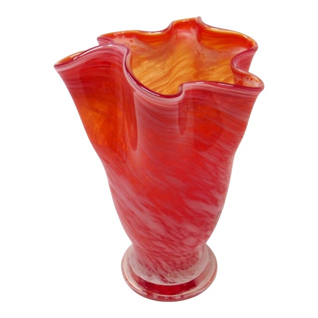 Orange & White Handkerchief Glass Vase For Sale