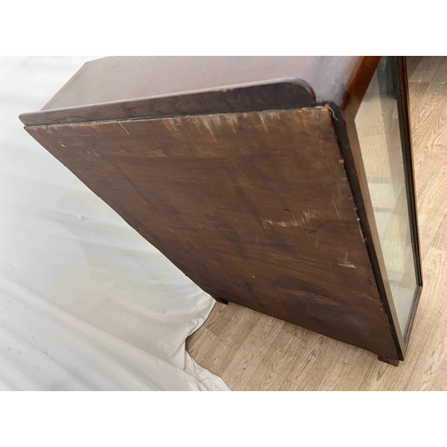 Wood 1930s Art Deco China Cabinet Curio Locking Double Door Two Glass Shelves For Sale - Image 7 of 12