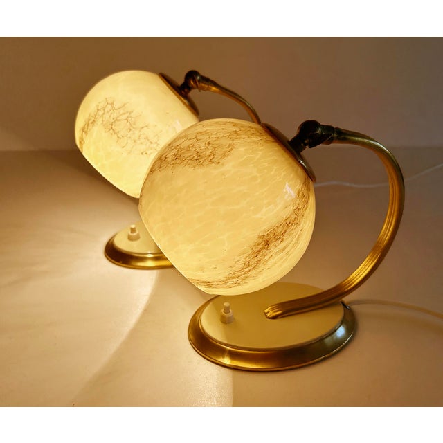 Art Deco Table Lamps in Brass and Glass, Set of 2 For Sale - Image 6 of 17