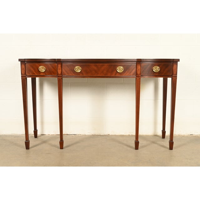 Baker Furniture Historic Charleston Federal Inlaid Mahogany Three-Drawer Console Table | Newly Refinished For Sale - Image 14 of 14