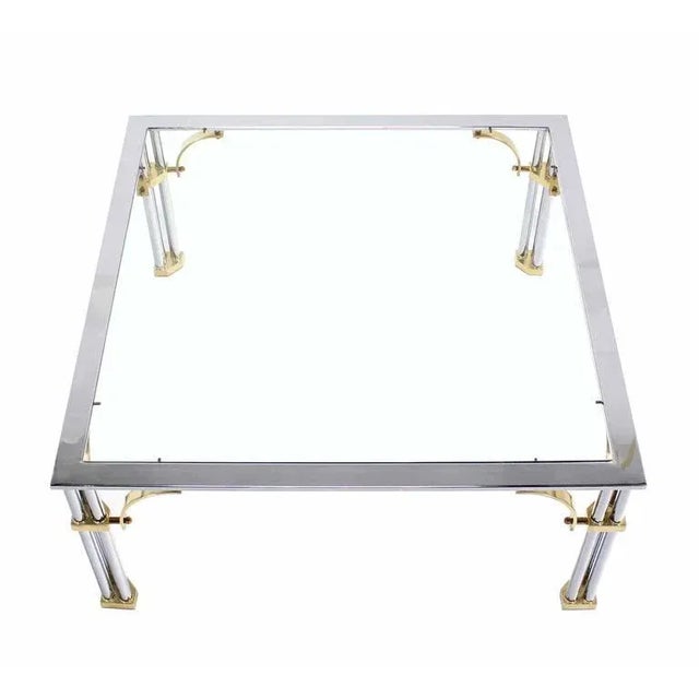 Early 20th Century Hollywood Regency Chrome Brass Glass Top Square Coffee Table For Sale - Image 5 of 6