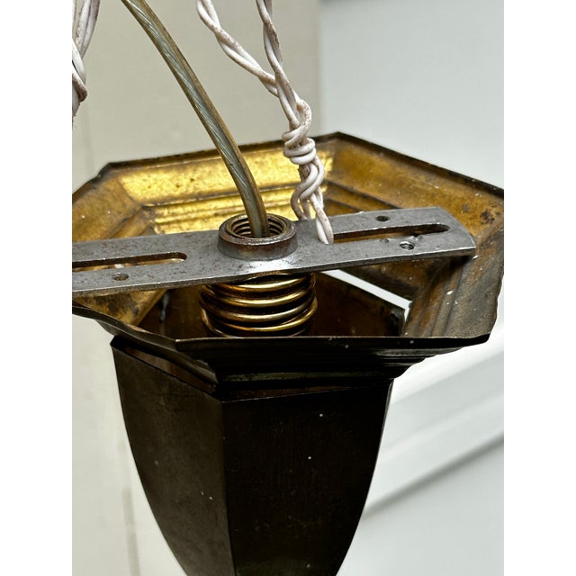 Vintage Brass Four Arm Gas Electric Chandelier For Sale - Image 11 of 11