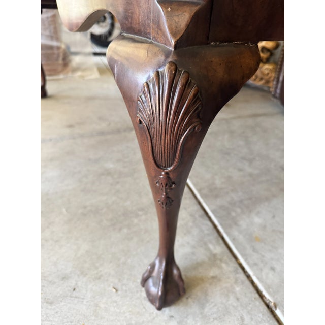 Chippendale Henredon Tooled Leather Chippendale Mahogany Executive Writing Desk Ball & Claw For Sale - Image 3 of 5