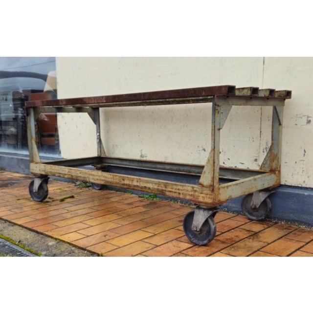 Mid-20th Century Industrial Metal Workbench on Casters For Sale - Image 3 of 7