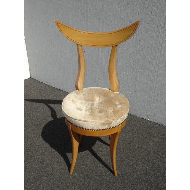 Vintage Mid Century Modern Tan Velvet Tufted Chair W Unique Backrest For Sale - Image 4 of 12