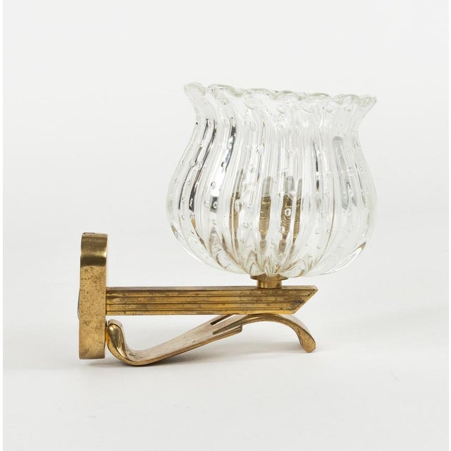 Mid-Century Sconces in Glass and Brass in the style of Barovier and Toso, Italy, 1960s, Set of 2 For Sale - Image 6 of 17