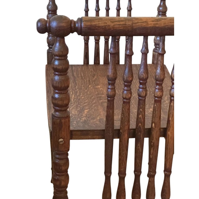 19th Century American Oak Bench With Bobbin Turned Sides and Shaped Seat. For Sale - Image 4 of 8