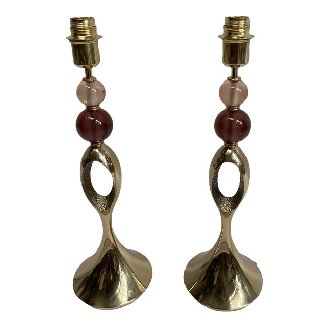 Murano Crystal & Bronze Lamps, Set of 2 For Sale