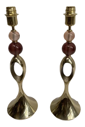Murano Crystal & Bronze Lamps, Set of 2