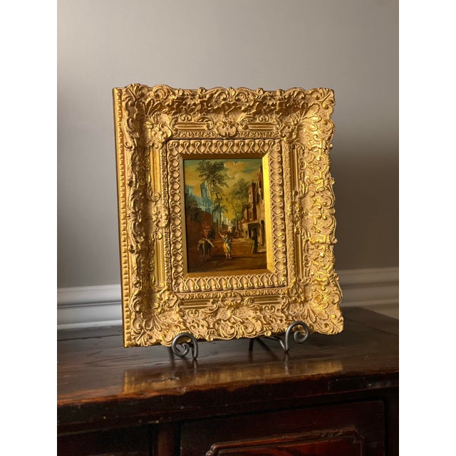 Vintage J. Van Hoot 19th C. European Village Scene Oil Painting in Carved Gilt Frame For Sale - Image 4 of 11