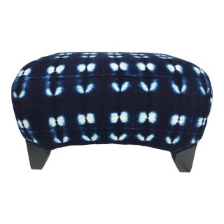 African Indigo & White Ottoman /Footstool For Sale