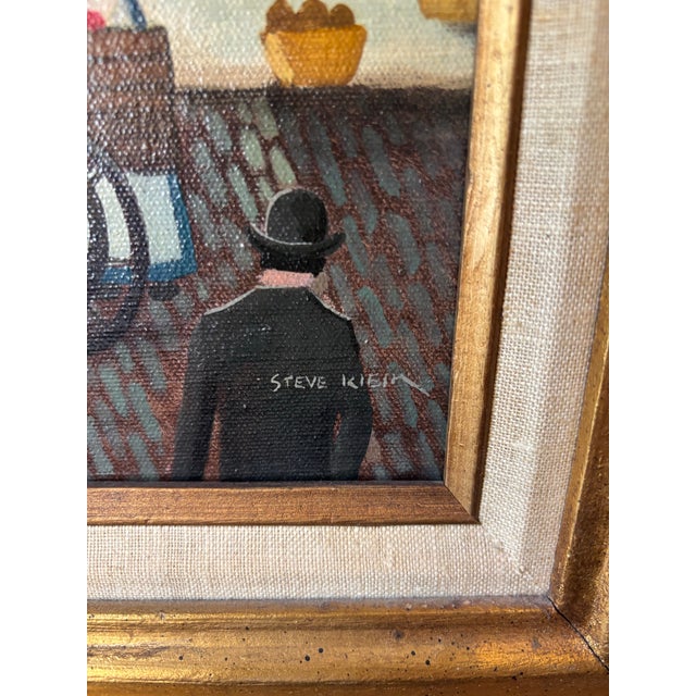 Original Steve Klein folk art oil painting of a street scene. Born April 3, 1955, he is famous for Americana/folk art...