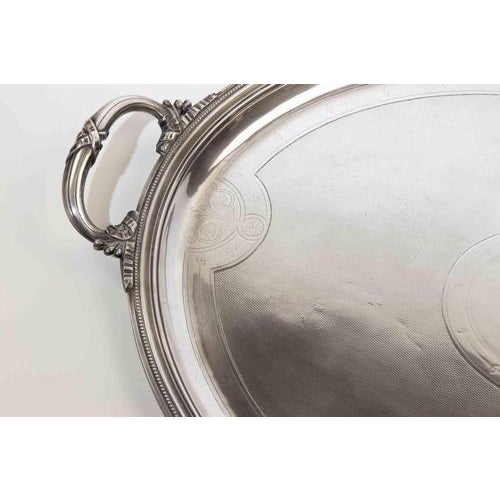 Large Vintage Silver-Plated Oval Serving Tray with Ornate Handles from Christofle, 1970s For Sale - Image 4 of 9