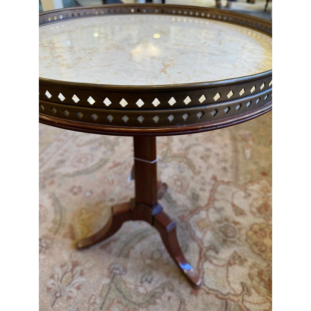 Antique French Mahogany Round Table With Marble Top and Brass Gallery For Sale In Boston - Image 6 of 6