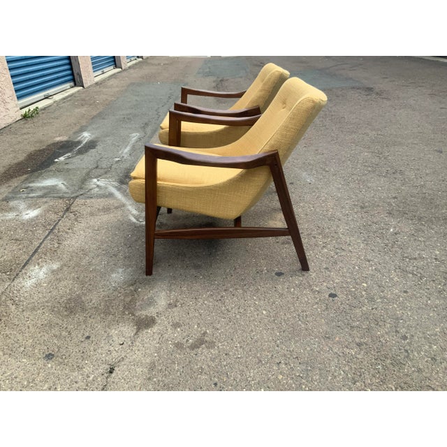 Modern Mid Century Style Lounge Chairs Solid Walnut Frames. Pair For Sale In San Diego - Image 6 of 7