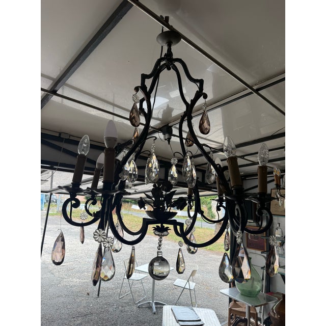 Metal Louis XV Eight-Light Cage Chandelier with Floral Design For Sale - Image 7 of 9