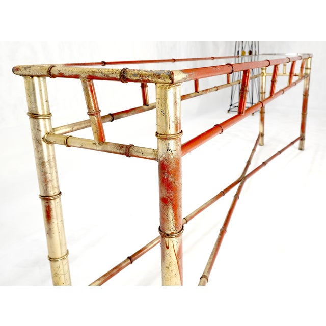 6' Faux Bamboo Metal Silver Gilt & Red Mid Century Modern Console Sofa Table For Sale - Image 4 of 8
