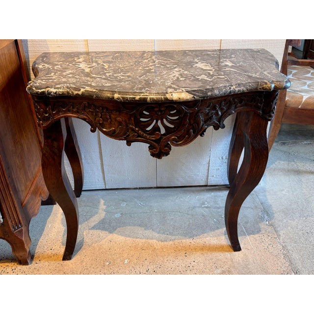 Italian 19th Century Walnut Console With Serpentine Marble Top For Sale - Image 3 of 10