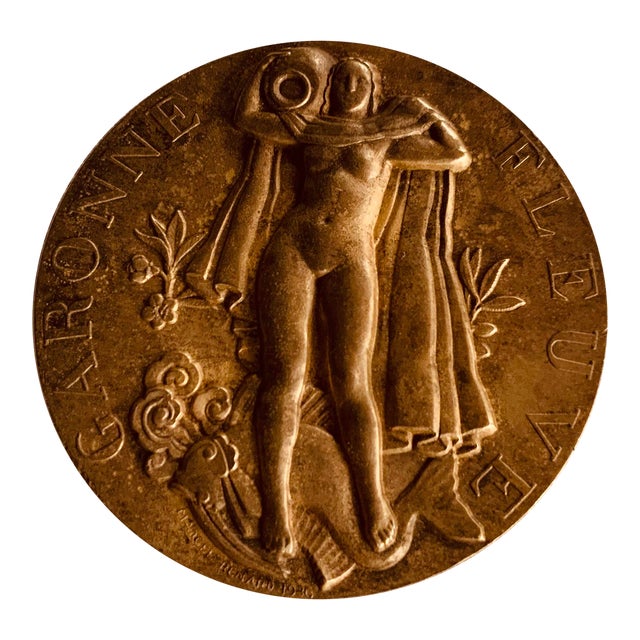 French Bronze Canoeing Medal Paperweight by Marcel Renard, C. 1930 For Sale
