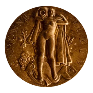 French Bronze Canoeing Medal Paperweight by Marcel Renard, C. 1930