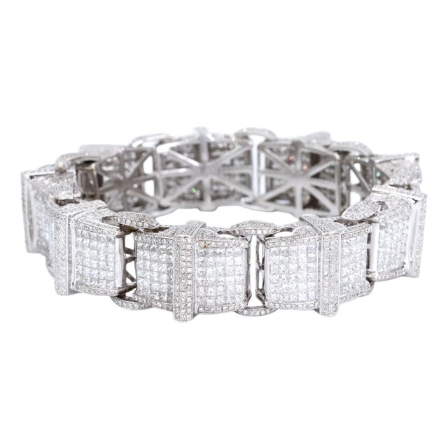 14k (585) White Gold 102.5 Grams Natural Diamond 14 Ct: Bracelet For Sale