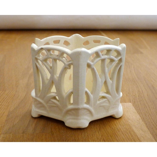 Small Art Nouveau Neo-Gothic Style Openwork Pot or Letter Holder in Earthenware, Early 20th Century For Sale - Image 4 of 15