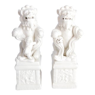 Blanc De Chine Foo Dog Statues - a Pair For Sale