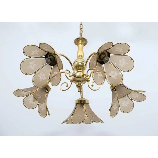 Mid-Century Modern Glass and Brass Hanging Light, Italy, 1960s For Sale - Image 6 of 8