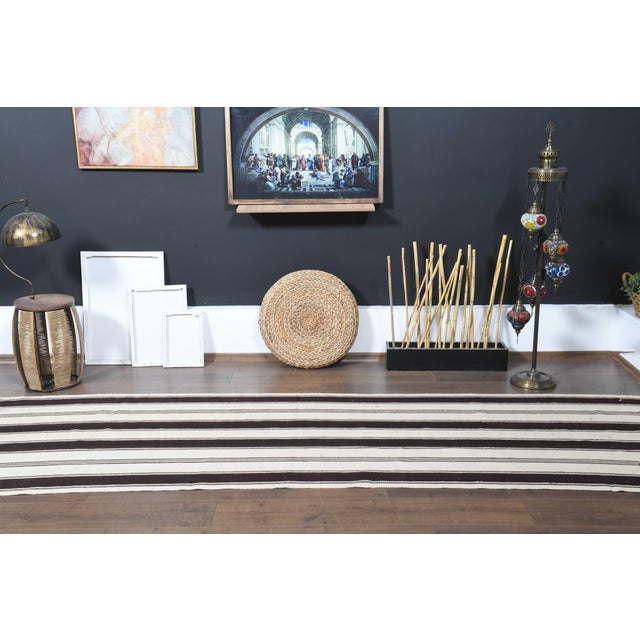 1970s Vintage Handmade Wool Cotton White Runner Rug For Sale - Image 9 of 11