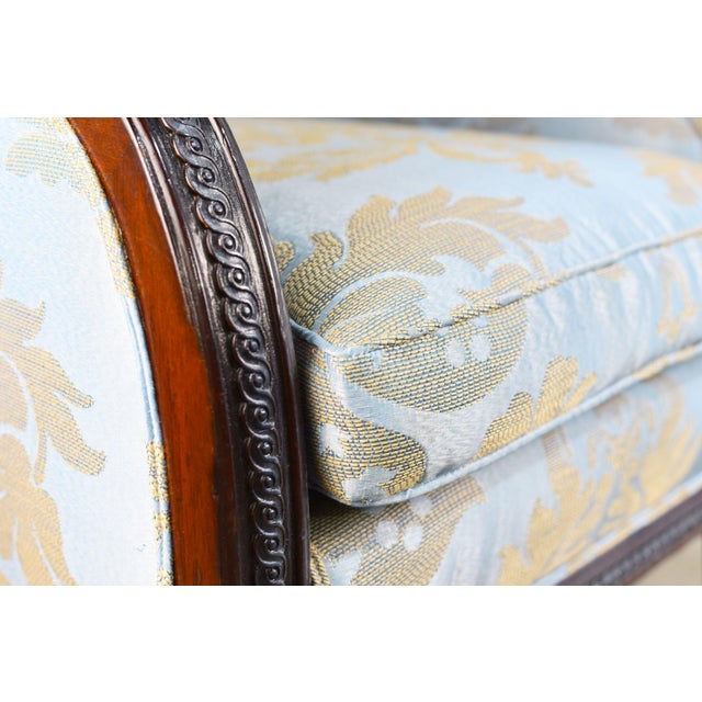 Vintage Blue-Gray Satin Damask Lounge Chair For Sale - Image 10 of 12